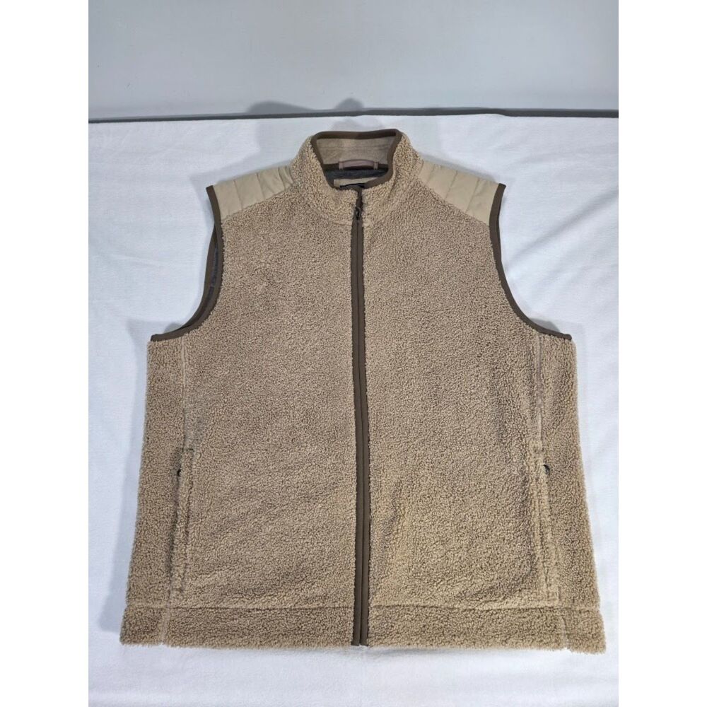Vineyard Vines Nantucket Sherpa Fleece Vest Mens XXL Camel Tan Quilted Full Zip
